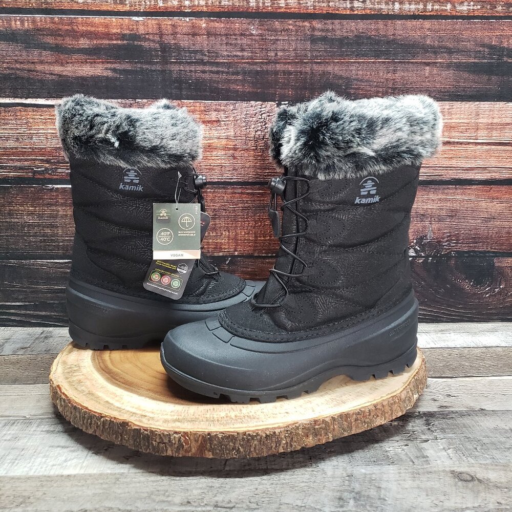 NWT Kamik Snow Boots Size 7 Momentum Waterproof Insulated Outdoor Black Vegan